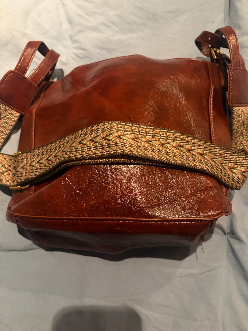 Brown Leather Crossbody Bag with Woven Strap